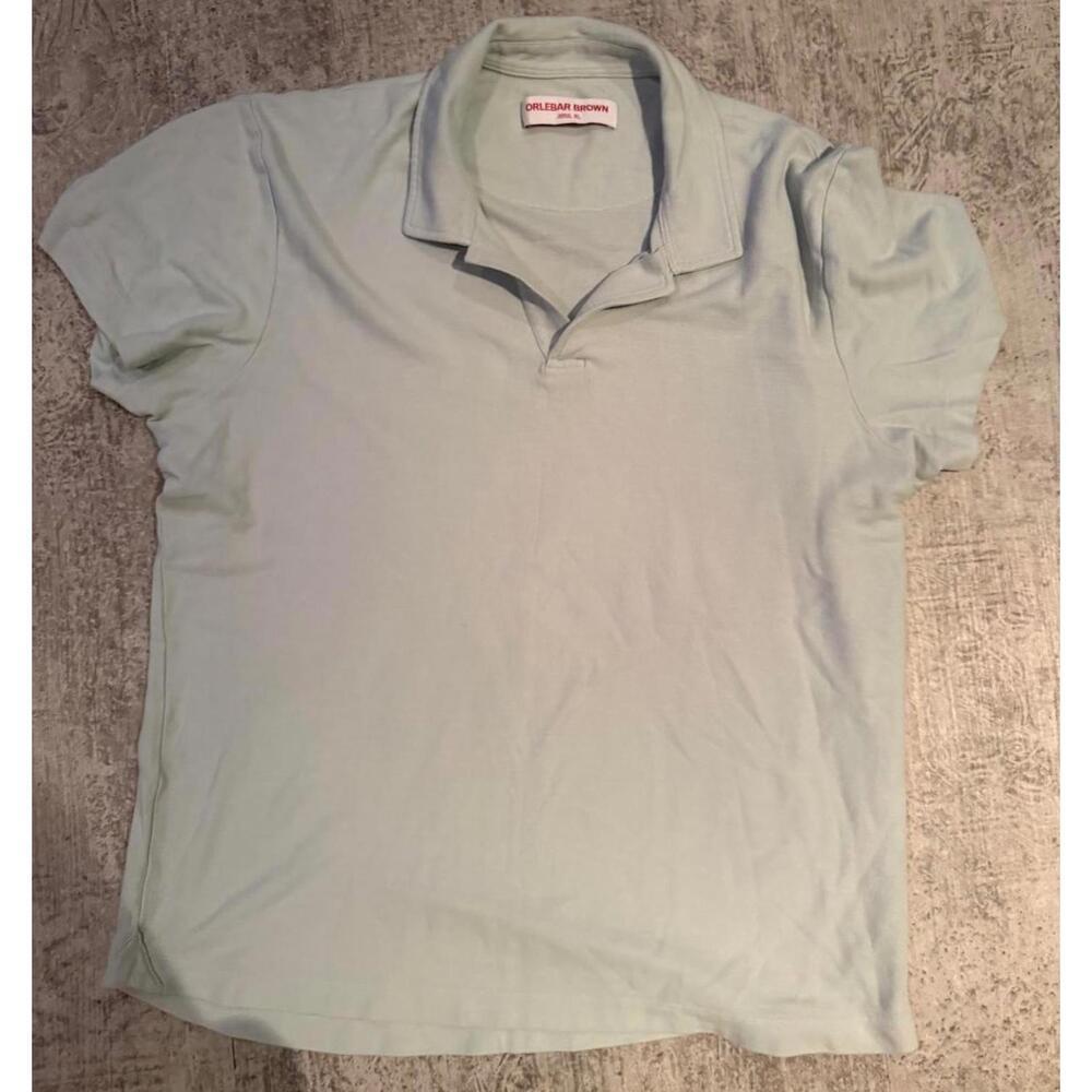Men’s Orlebar Brown Light Blue Pique Polo Shirt Size XL